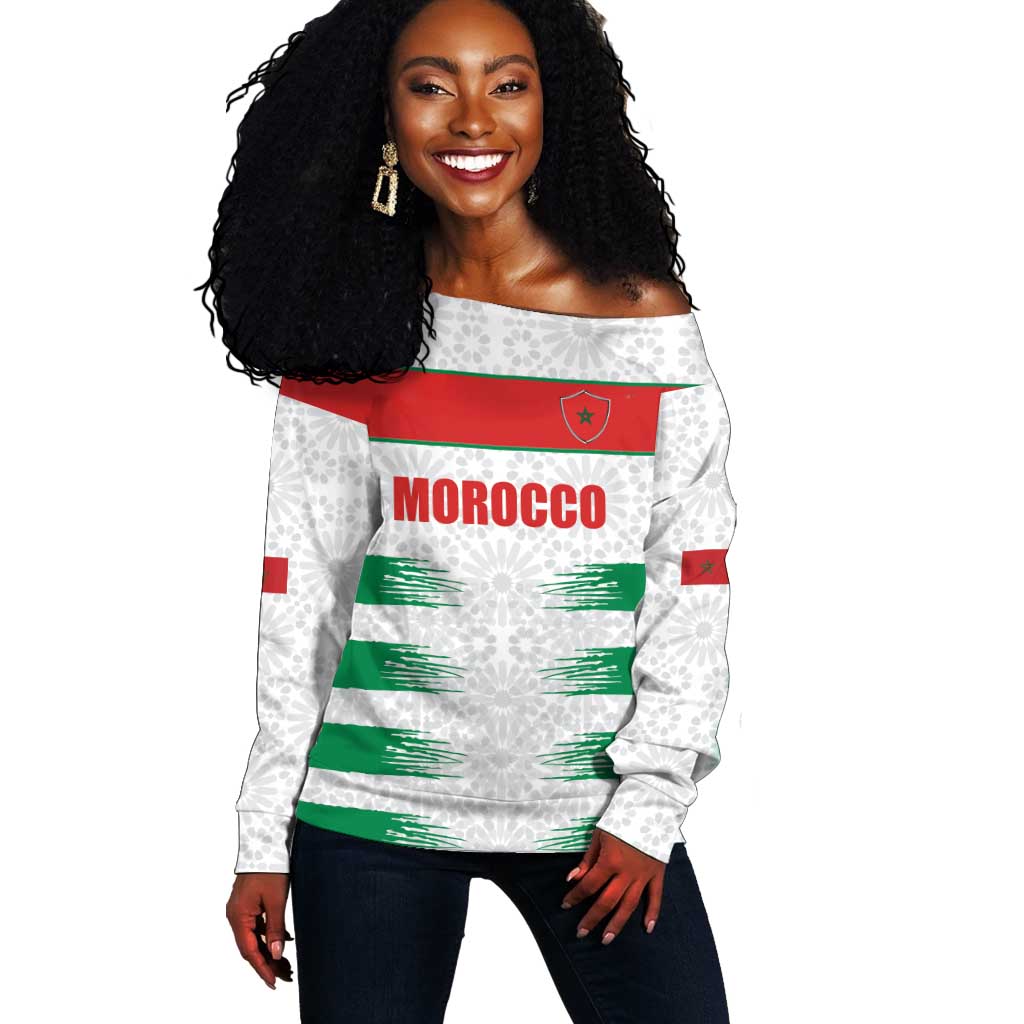 Custom Morocco Football Off Shoulder Sweater Road To Football Glory - African Pride