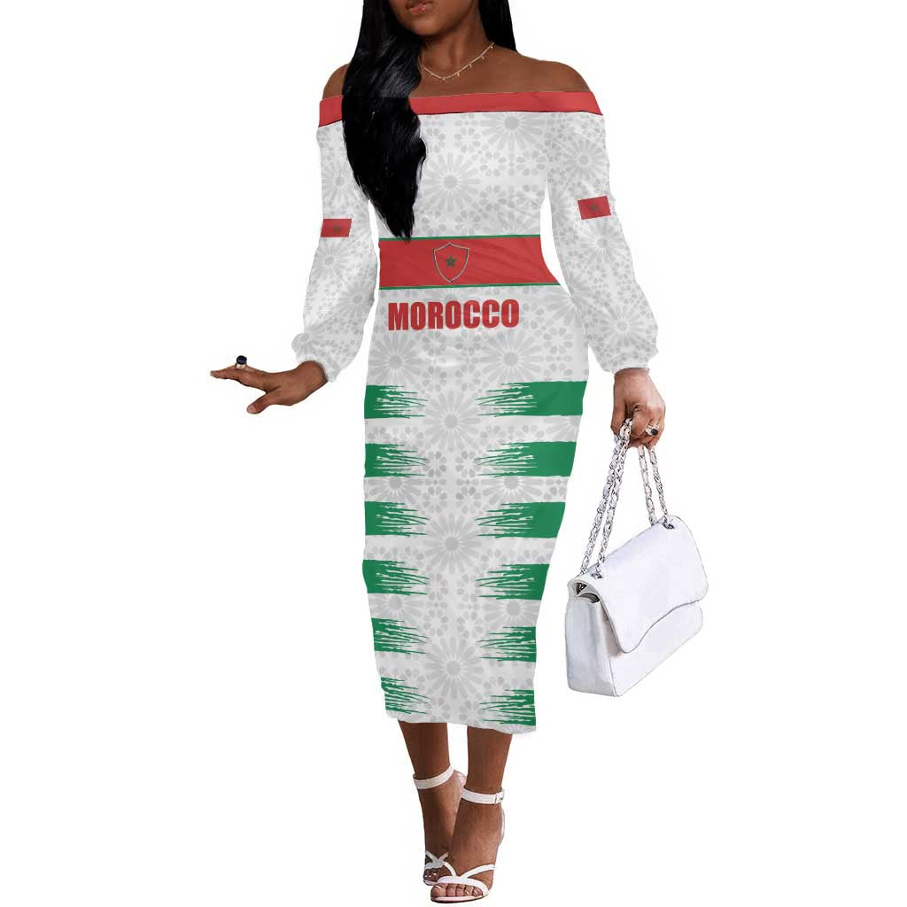 Custom Morocco Football Off The Shoulder Long Sleeve Dress Road To Football Glory - African Pride