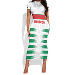 Custom Morocco Football Short Sleeve Bodycon Dress Road To Football Glory - African Pride