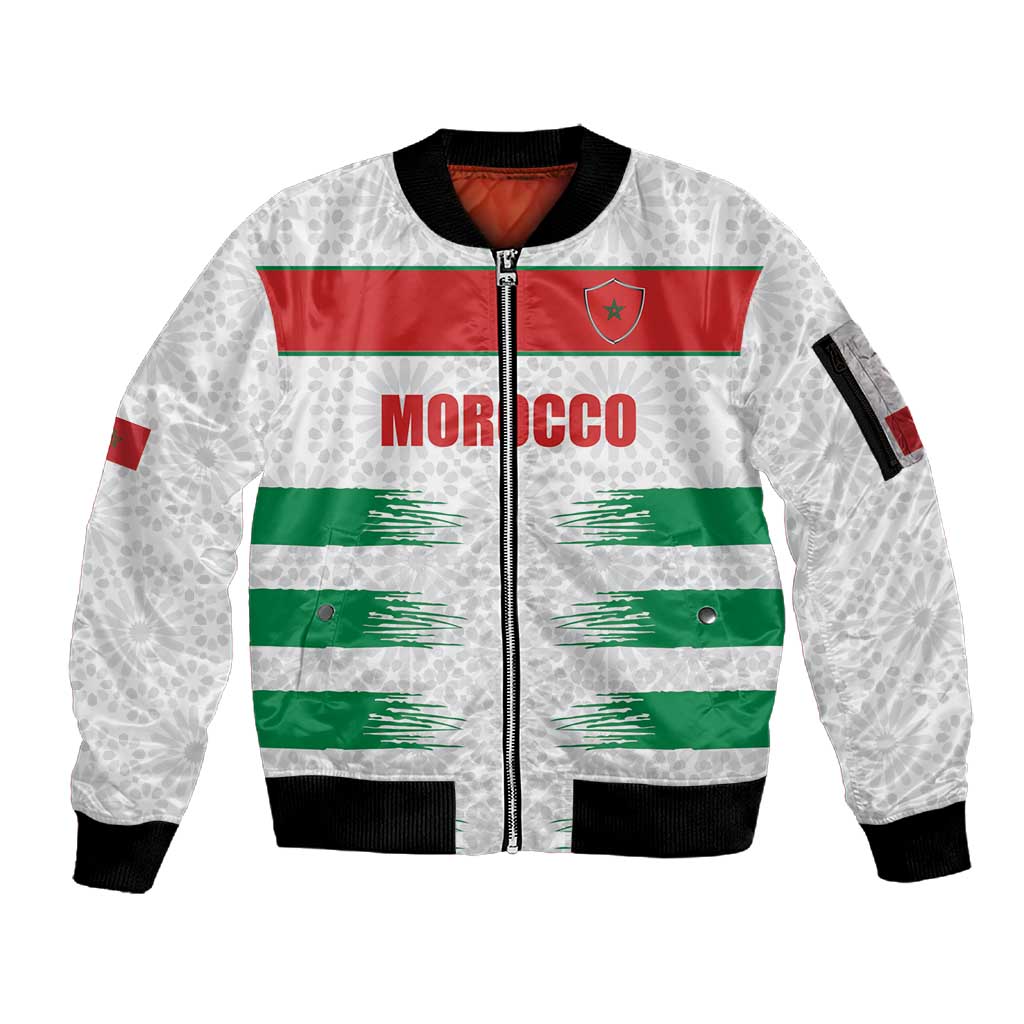Custom Morocco Football Sleeve Zip Bomber Jacket Road To Football Glory - African Pride