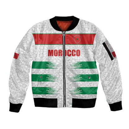 Custom Morocco Football Sleeve Zip Bomber Jacket Road To Football Glory - African Pride
