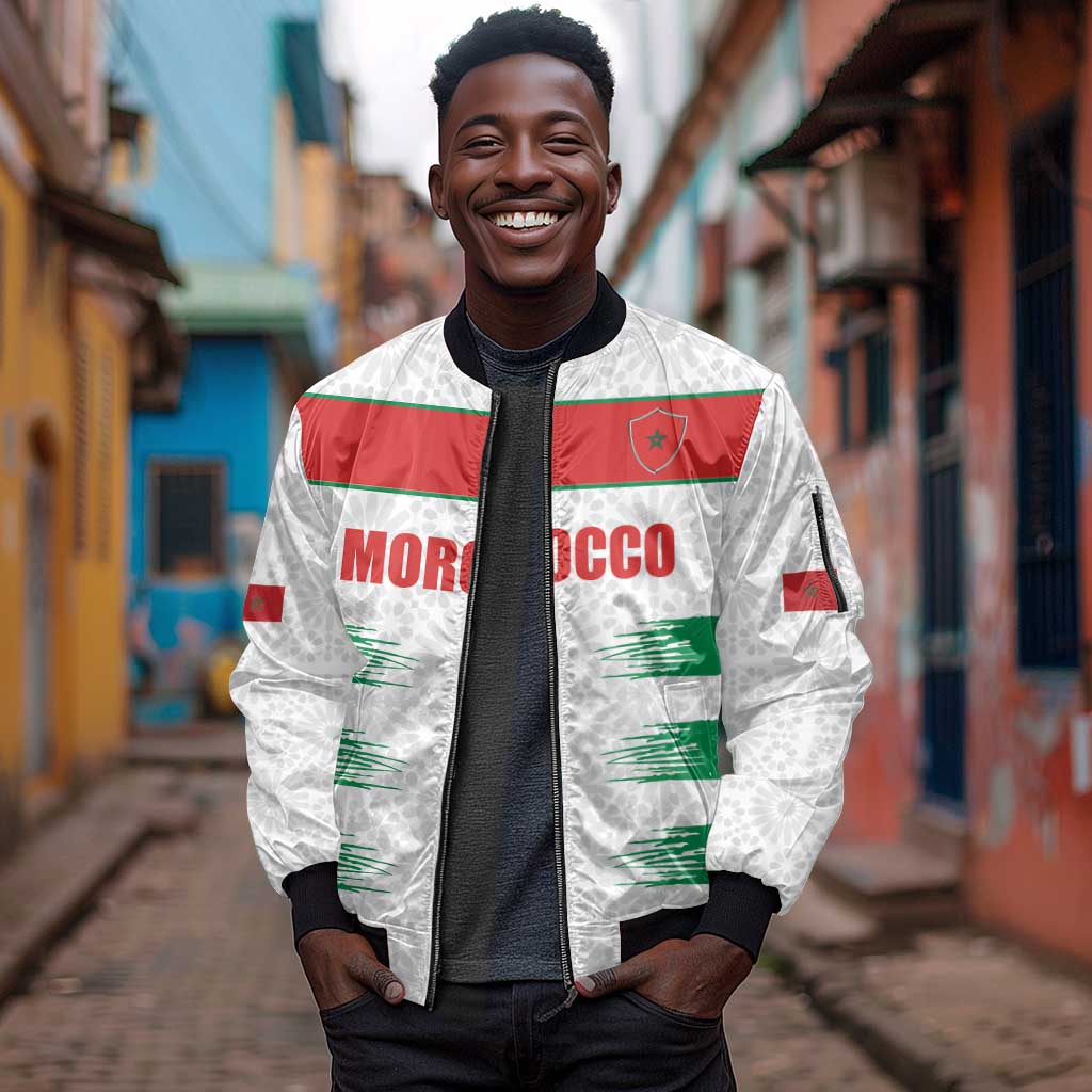 Custom Morocco Football Sleeve Zip Bomber Jacket Road To Football Glory - African Pride