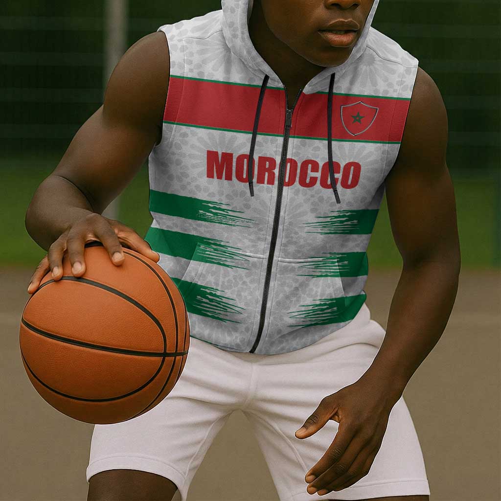 Custom Morocco Football Sleeveless Zip Hoodie Road To Football Glory - African Pride