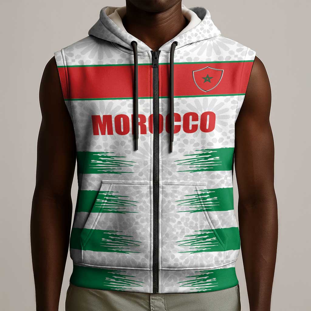 Custom Morocco Football Sleeveless Zip Hoodie Road To Football Glory - African Pride
