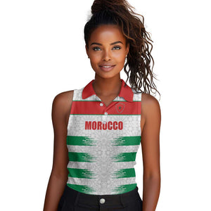 Custom Morocco Football Women Sleeveless Polo Shirt Road To Football Glory - African Pride