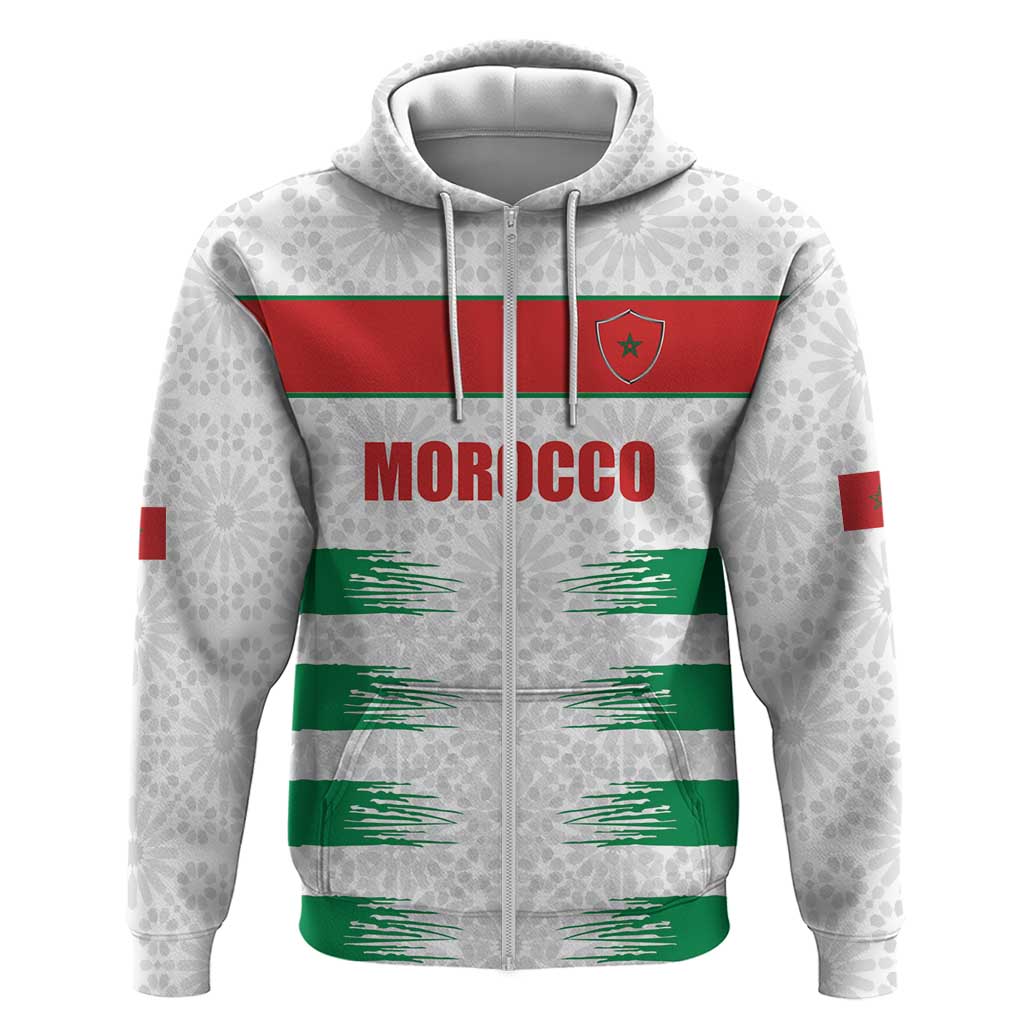 Custom Morocco Football Zip Hoodie Road To Football Glory - African Pride
