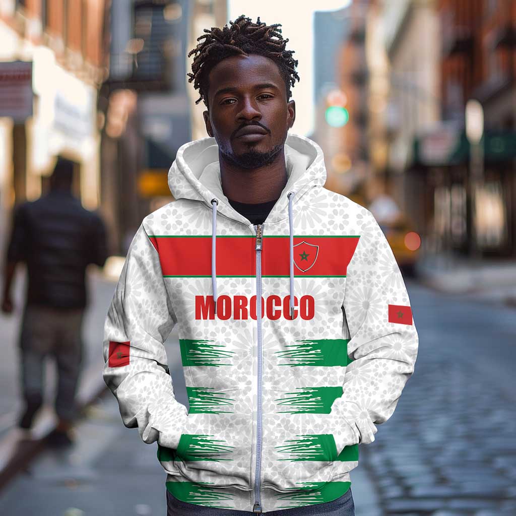 Custom Morocco Football Zip Hoodie Road To Football Glory - African Pride