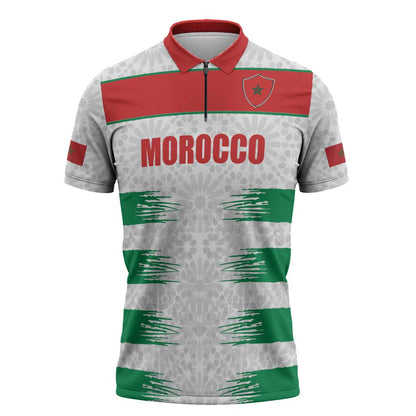 Custom Morocco Football Zipper Polo Shirt Road To Football Glory - African Pride