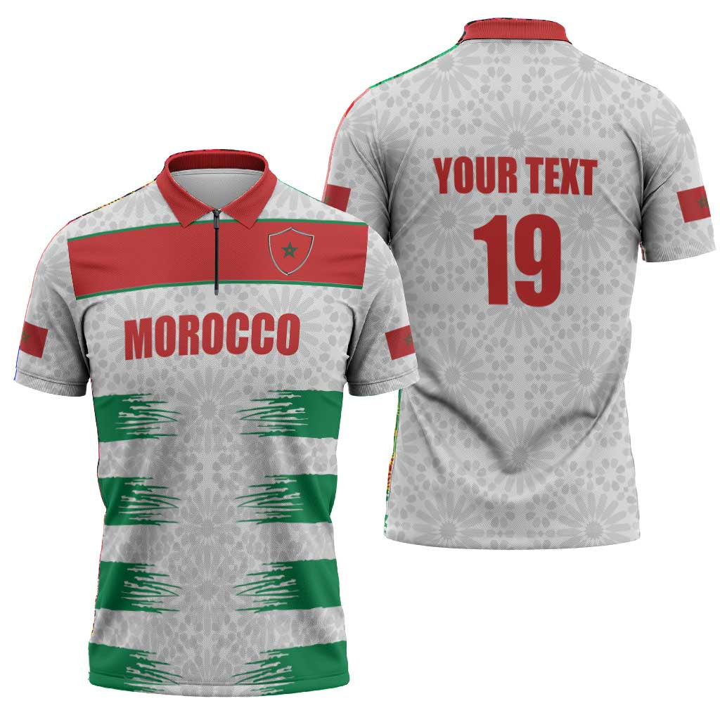 Custom Morocco Football Zipper Polo Shirt Road To Football Glory - African Pride