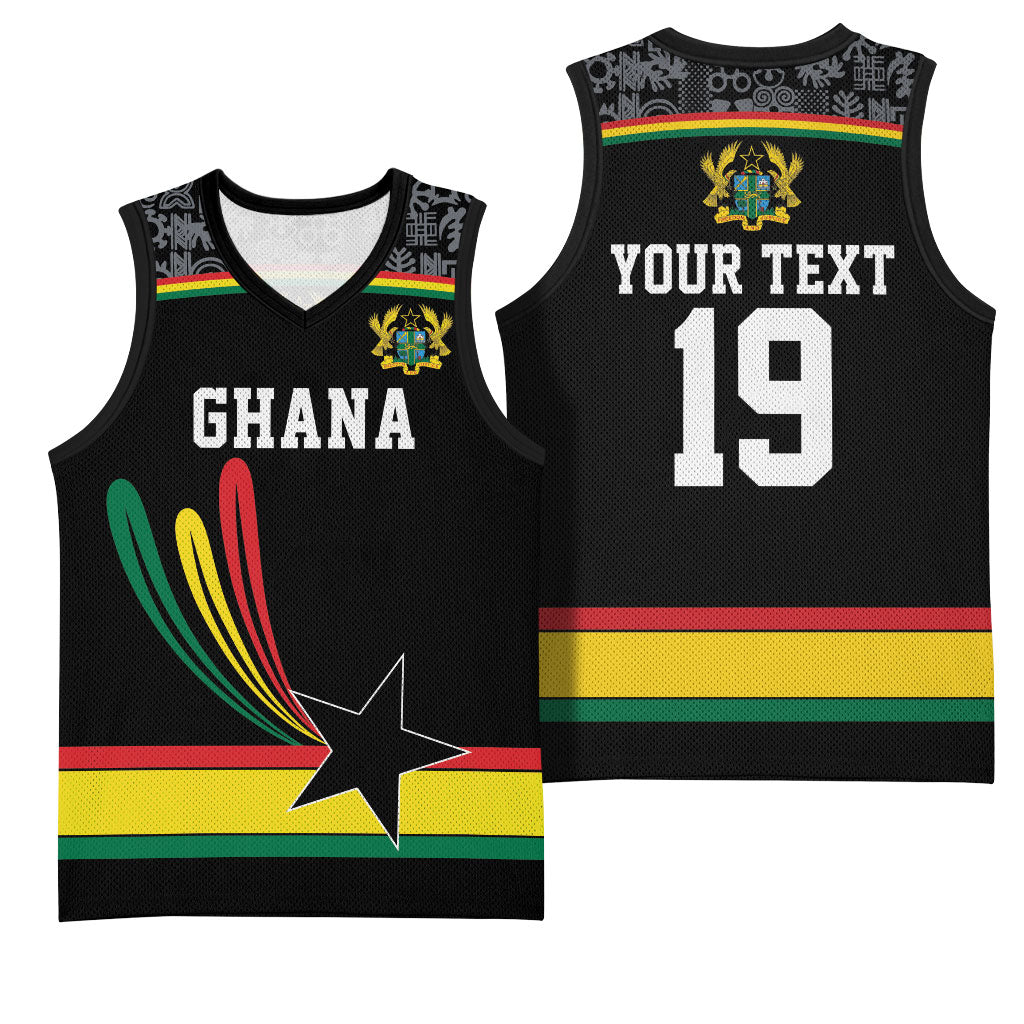 Custom World Football 2026 Ghana Basketball Jersey Black Star Adinkra Heritage Black Version