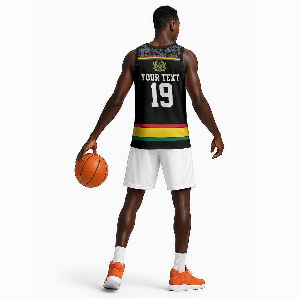 Custom World Football 2026 Ghana Basketball Jersey Black Star Adinkra Heritage Black Version