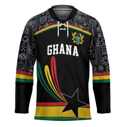 Custom World Football 2026 Ghana Hockey Jersey Black Star Adinkra Heritage Black Version