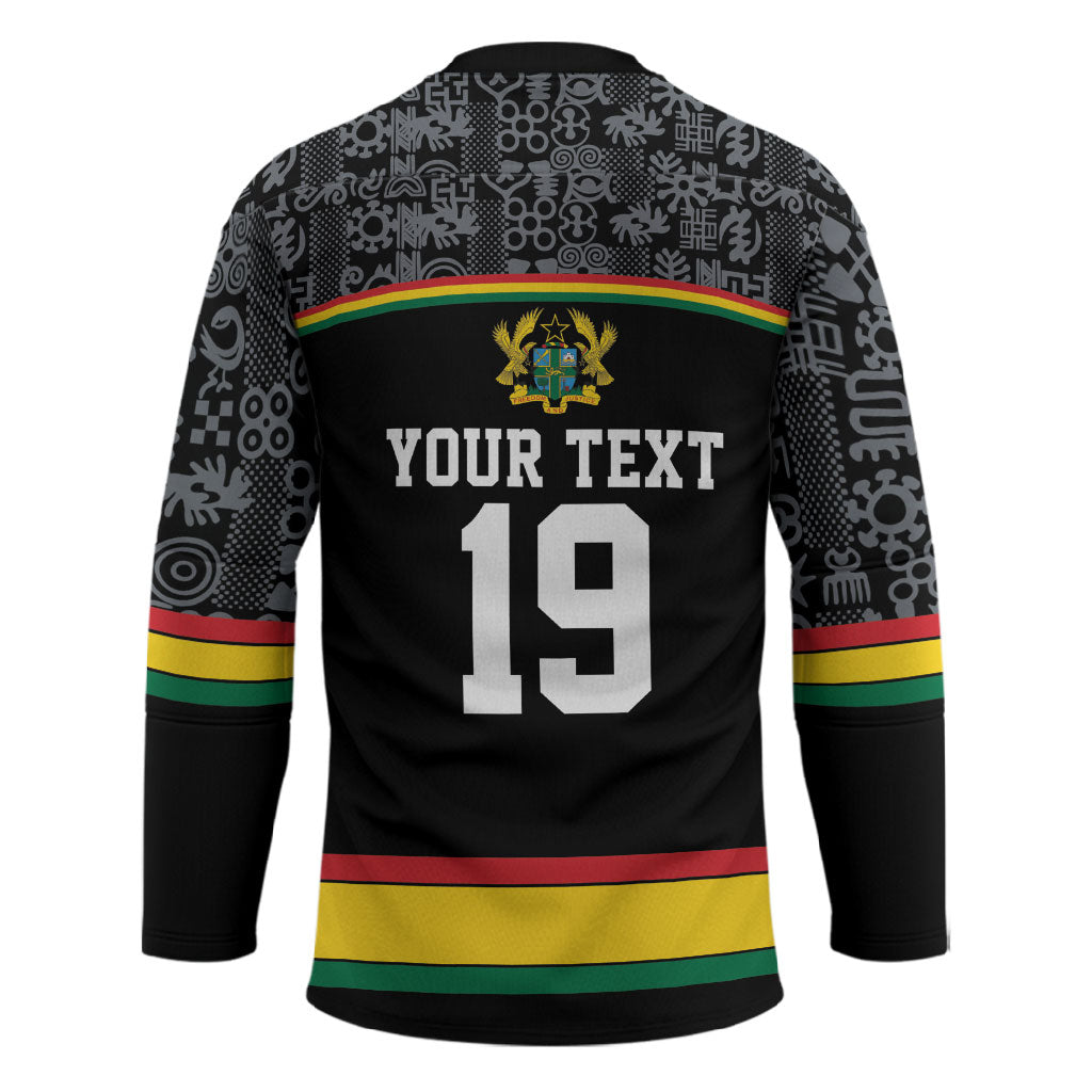Custom World Football 2026 Ghana Hockey Jersey Black Star Adinkra Heritage Black Version