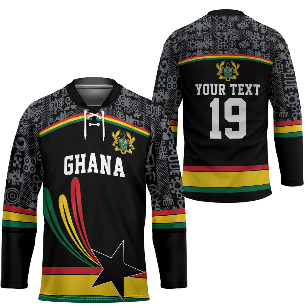 Custom World Football 2026 Ghana Hockey Jersey Black Star Adinkra Heritage Black Version