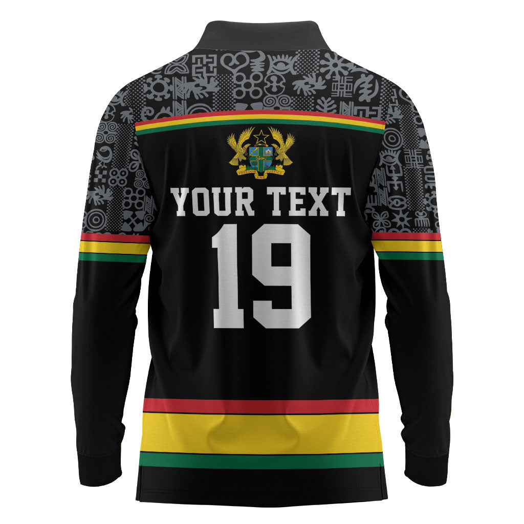 Custom World Football 2026 Ghana Long Sleeve Polo Shirt Black Star Adinkra Heritage Black Version
