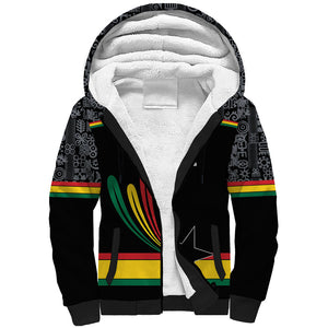 Custom World Football 2026 Ghana Sherpa Hoodie Black Star Adinkra Heritage Black Version