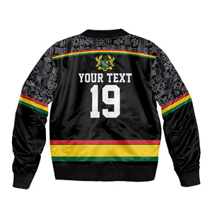 Custom World Football 2026 Ghana Sleeve Zip Bomber Jacket Black Star Adinkra Heritage Black Version