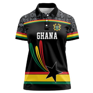 Custom World Football 2026 Ghana Women Polo Shirt Black Star Adinkra Heritage Black Version