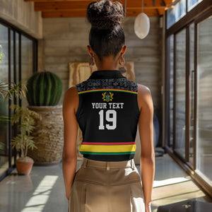 Custom World Football 2026 Ghana Women Sleeveless Polo Shirt Black Star Adinkra Heritage Black Version