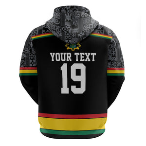Custom World Football 2026 Ghana Zip Hoodie Black Star Adinkra Heritage Black Version
