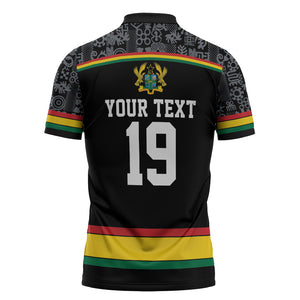 Custom World Football 2026 Ghana Zipper Polo Shirt Black Star Adinkra Heritage Black Version