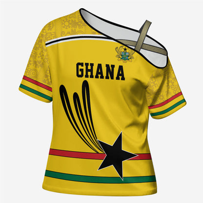Custom World Football 2026 Ghana Cross Shoulder Shirt Black Star Adinkra Heritage Yellow Version