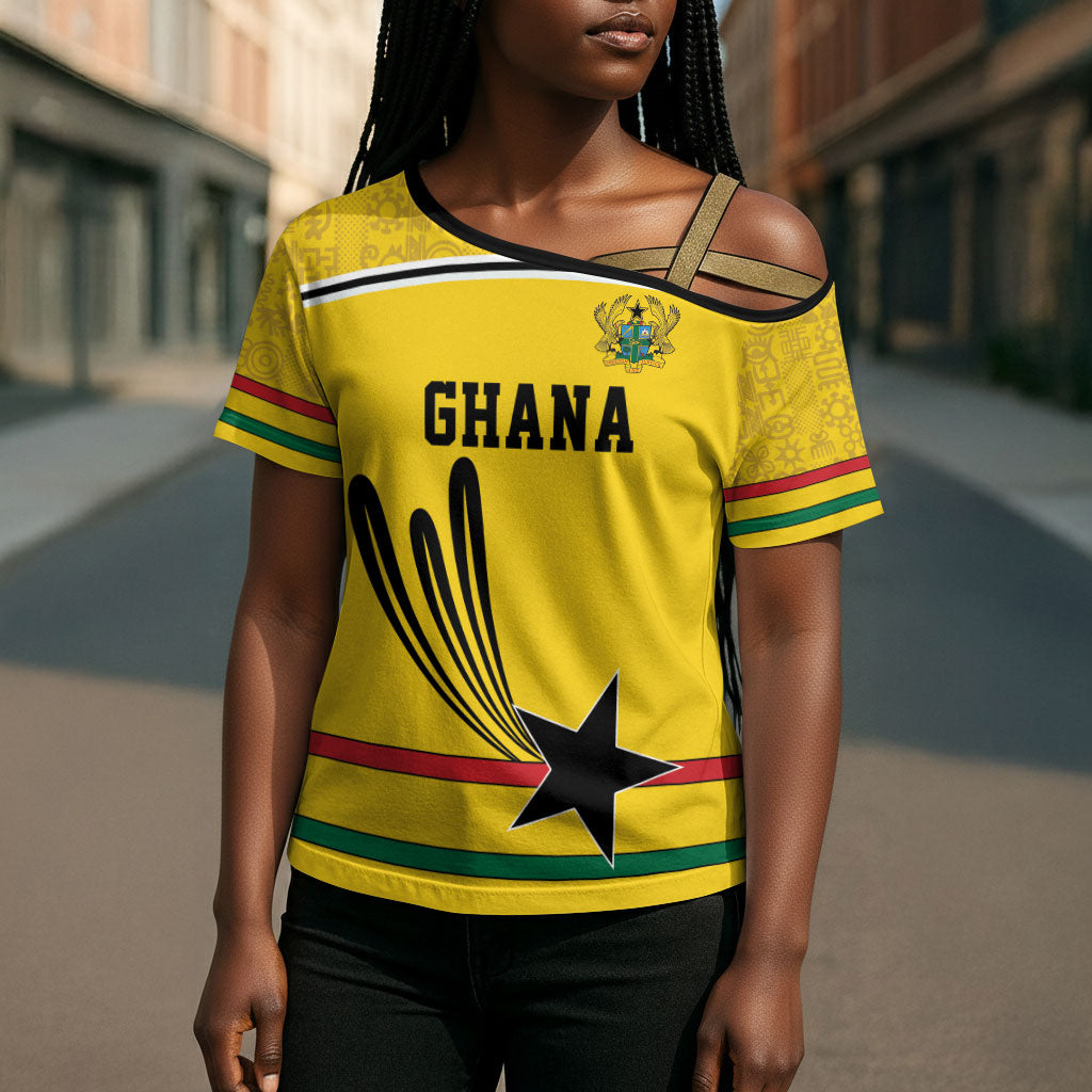 Custom World Football 2026 Ghana Cross Shoulder Shirt Black Star Adinkra Heritage Yellow Version