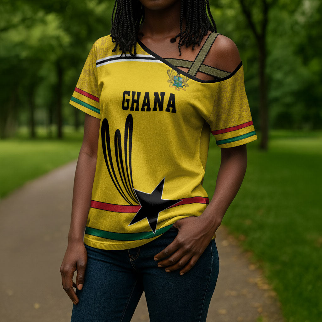 Custom World Football 2026 Ghana Cross Shoulder Shirt Black Star Adinkra Heritage Yellow Version
