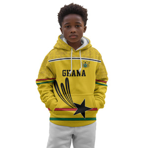 Custom World Football 2026 Ghana Kid Hoodie Black Star Adinkra Heritage Yellow Version