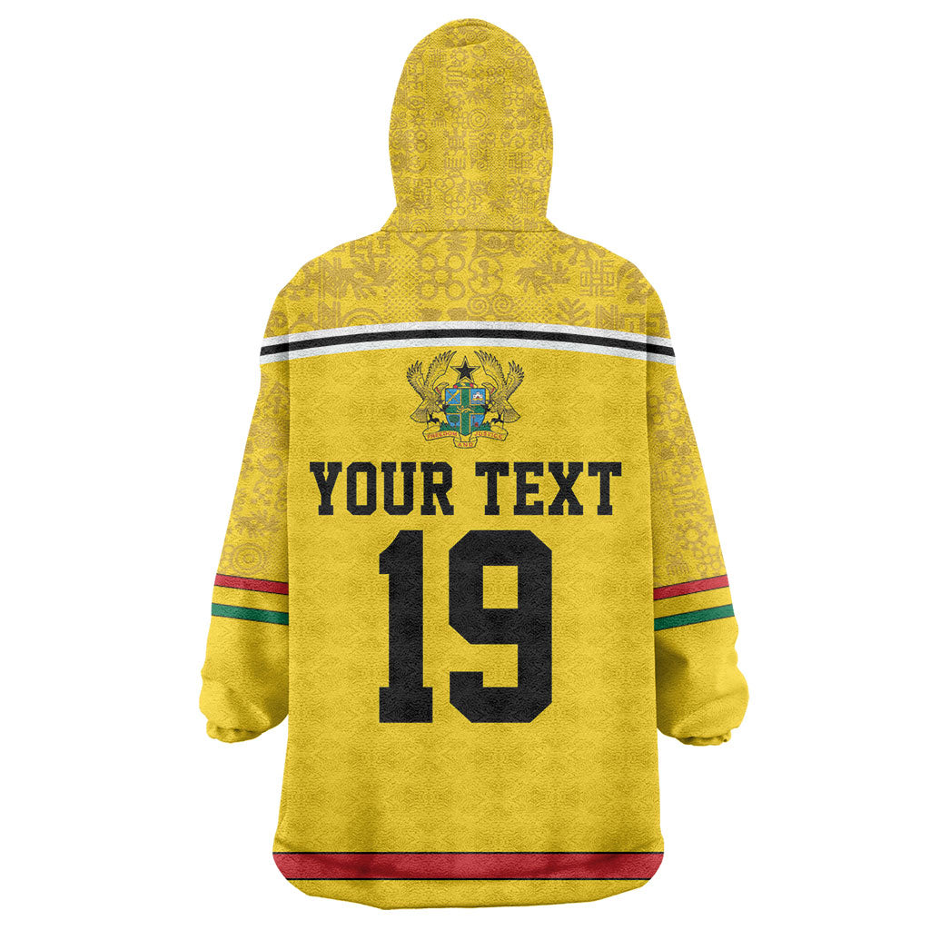 Custom World Football 2026 Ghana Kid Wearable Blanket Hoodie Black Star Adinkra Heritage Yellow Version