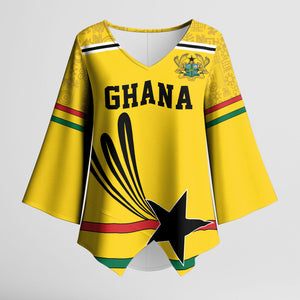 Custom World Football 2026 Ghana Kimono Sleeve Blouse Black Star Adinkra Heritage Yellow Version
