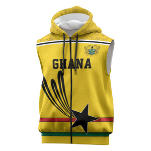 Custom World Football 2026 Ghana Sleeveless Zip Hoodie Black Star Adinkra Heritage Yellow Version