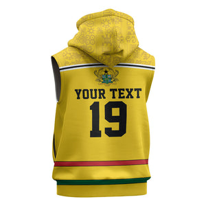 Custom World Football 2026 Ghana Sleeveless Zip Hoodie Black Star Adinkra Heritage Yellow Version