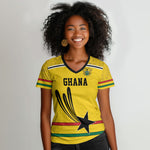 Custom World Football 2026 Ghana Women V-Neck T-Shirt Black Star Adinkra Heritage Yellow Version