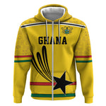 Custom World Football 2026 Ghana Zip Hoodie Black Star Adinkra Heritage Yellow Version