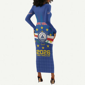 Cape Verde Football 2026 Long Sleeve Bodycon Dress Historic First World Cup Appearance - African Pride