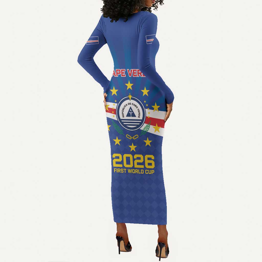 Cape Verde Football 2026 Long Sleeve Bodycon Dress Historic First World Cup Appearance - African Pride