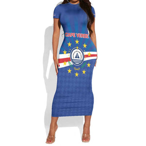 Cape Verde Football 2026 Short Sleeve Bodycon Dress Historic First World Cup Appearance - African Pride