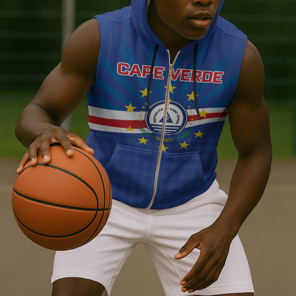 Cape Verde Football 2026 Sleeveless Zip Hoodie Historic First World Cup Appearance - African Pride