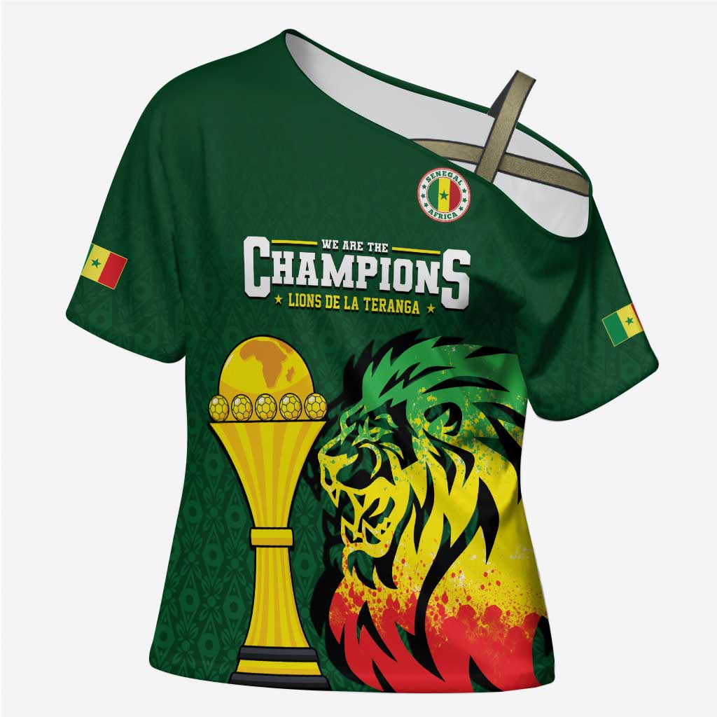 Senegal Football Champions Custom Cross Shoulder Shirt Lions of Teranga Rise
