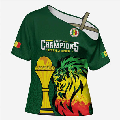 Senegal Football Champions Custom Cross Shoulder Shirt Lions of Teranga Rise