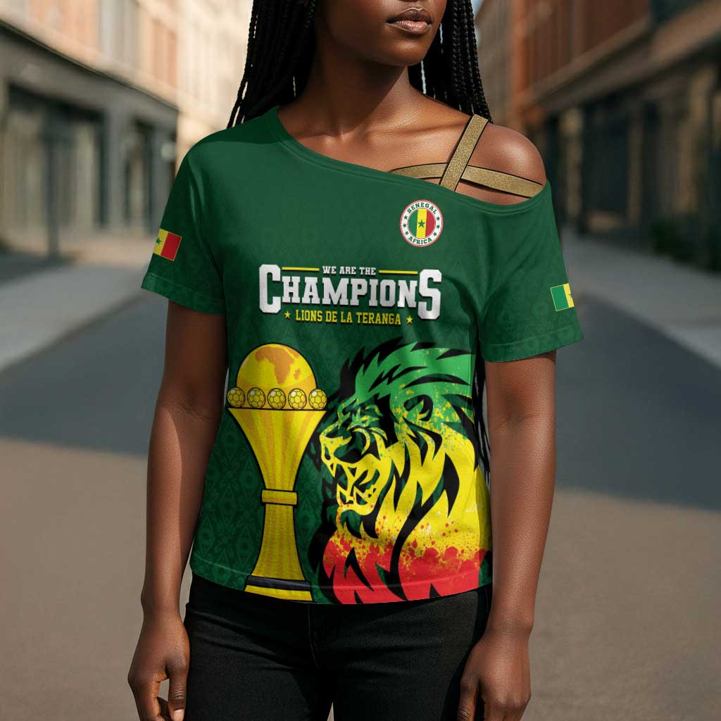 Senegal Football Champions Custom Cross Shoulder Shirt Lions of Teranga Rise