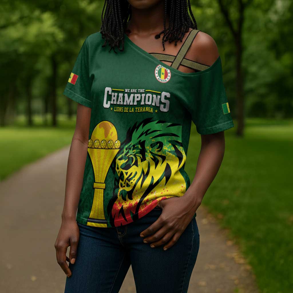 Senegal Football Champions Custom Cross Shoulder Shirt Lions of Teranga Rise