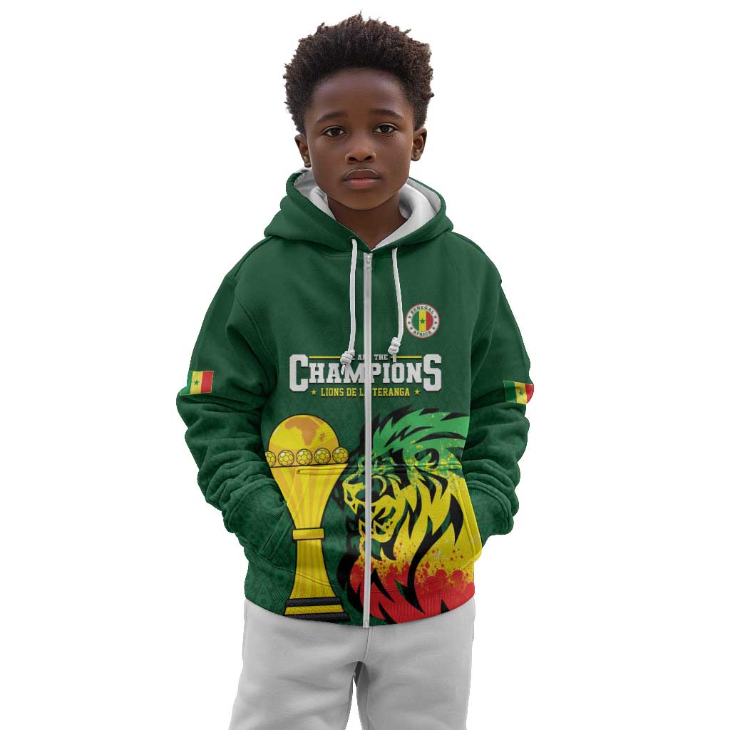 Senegal Football Champions Custom Kid Hoodie Lions of Teranga Rise