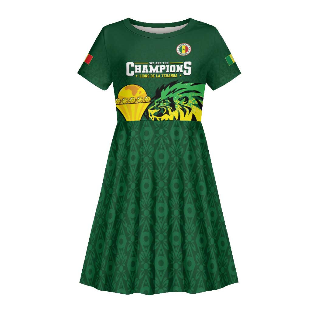 Senegal Football Champions Custom Kid Short Sleeve Dress Lions of Teranga Rise