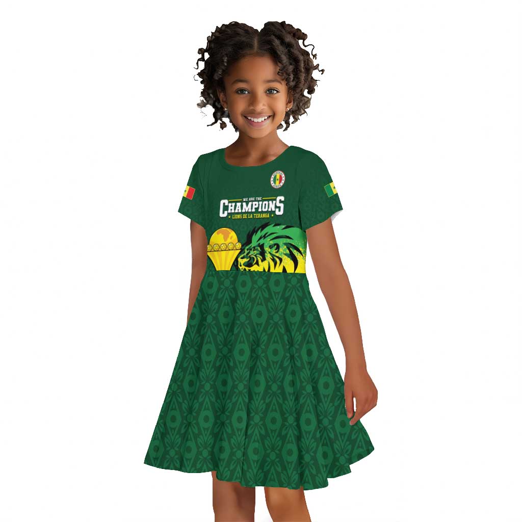 Senegal Football Champions Custom Kid Short Sleeve Dress Lions of Teranga Rise