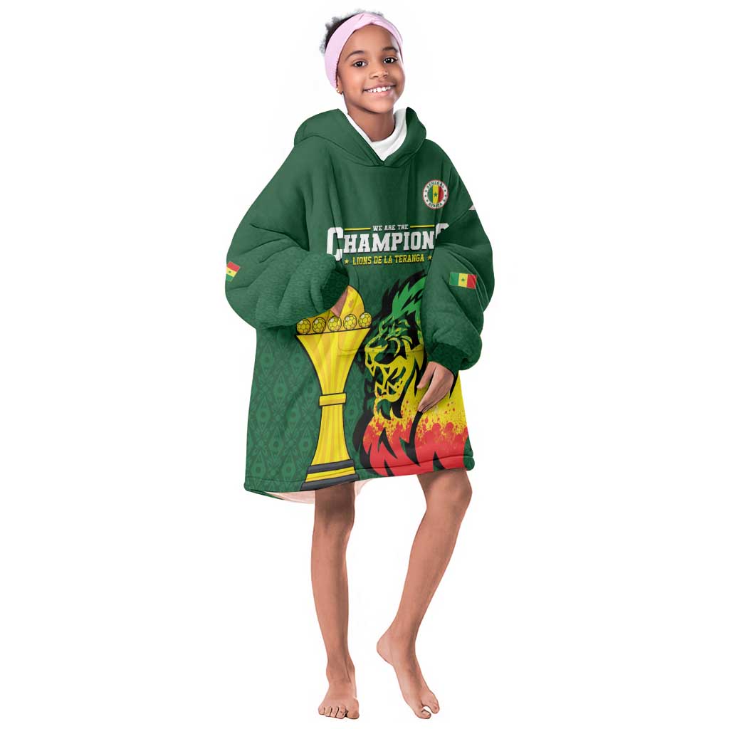Senegal Football Champions Custom Kid Wearable Blanket Hoodie Lions of Teranga Rise