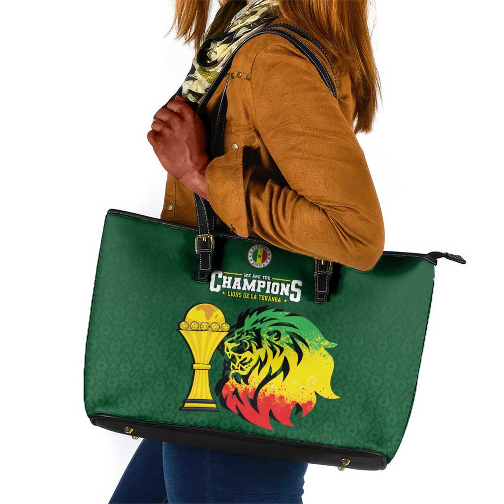 Senegal Football Champions Leather Tote Bag Lions of Teranga Rise