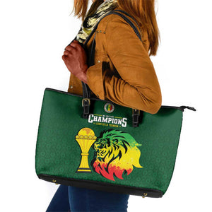 Senegal Football Champions Leather Tote Bag Lions of Teranga Rise