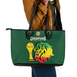 Senegal Football Champions Leather Tote Bag Lions of Teranga Rise